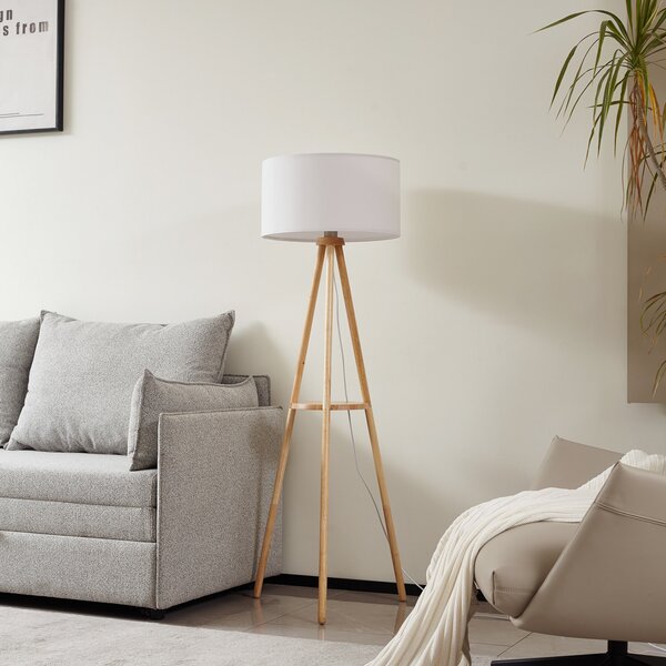 Podne Lampa Lindby, Adamio, Bijela, Dnevna soba, Tkanina / tekstil, Seoska kuća / rustikalni