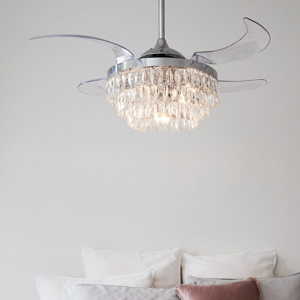 Stropni ventilator Fanaway Veil s rasvjetom, kromiran, tih – Beacon Beacon Lighting, Fanaway Veil, Providna, Dnevna soba, Plastika