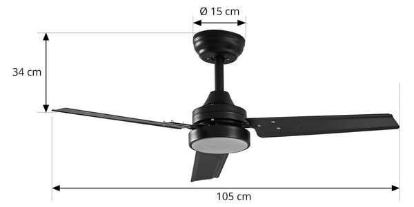 Aerallo LED stropni ventilator, crni, CCT, tih – Lindby Lindby, Aerallo, Crno, Dnevna soba, Metal, Moderan