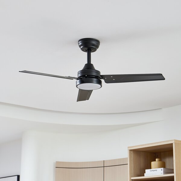 Aerallo LED stropni ventilator, crni, CCT, tih – Lindby Lindby, Aerallo, Crno, Dnevna soba, Metal, Moderan