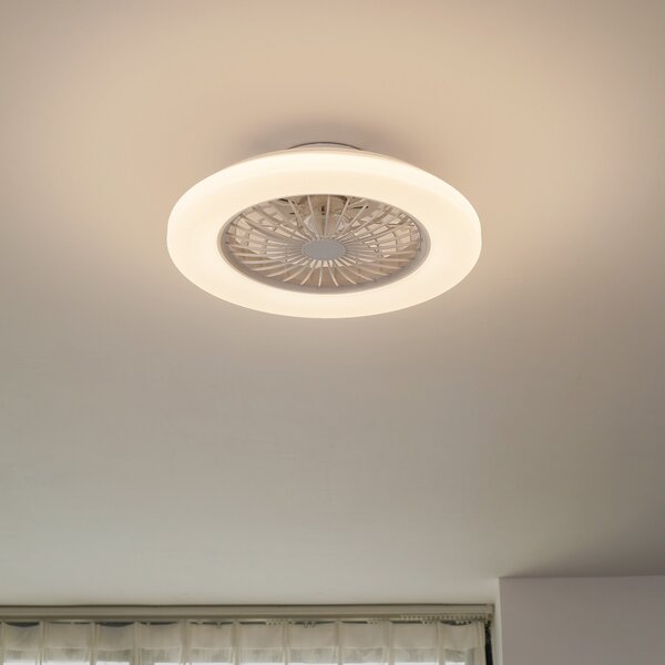 Vedin LED stropni ventilator, Ø 49 cm, bijeli, CCT - Lindby Lindby, Vedin, prigušiv, Bijela, Dnevna soba, Plastika, Moderan