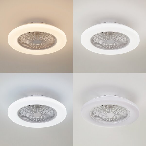Vedin LED stropni ventilator, Ø 49 cm, bijeli, CCT - Lindby Lindby, Vedin, prigušiv, Bijela, Dnevna soba, Plastika, Moderan