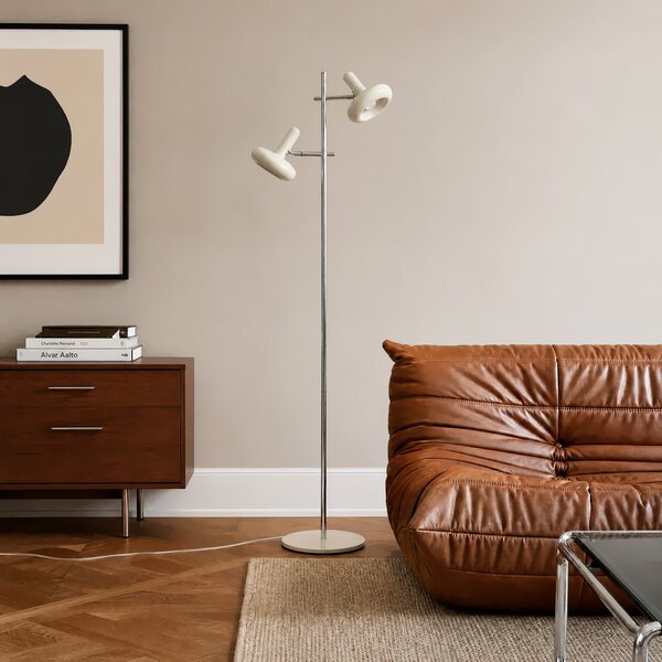 Podne Lampa Lindby, Dylan, Bež, Dnevna soba, Metal, Vintage
