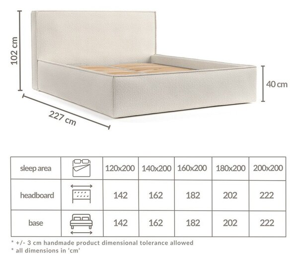 Svijetlo sivi tapecirani bračni krevet s prostorom za odlaganje s podnicom 200x200 cm Lounge L – Maison de Rêve