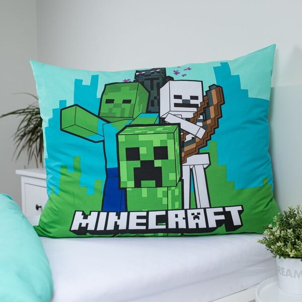 Zelena/plava pamučna dječja posteljina za krevet za jednu osobu 140x200 cm Minecraft "Mobs Here" – Jerry Fabrics