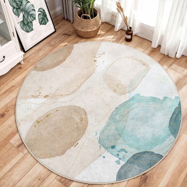 Plavi/bež perivi okrugao tepih ø 120 cm Puddle – Mila Home