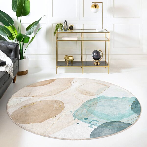 Plavi/bež perivi okrugao tepih ø 120 cm Puddle – Mila Home