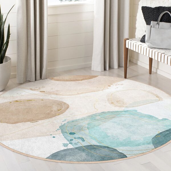 Plavi/bež perivi okrugao tepih ø 120 cm Puddle – Mila Home