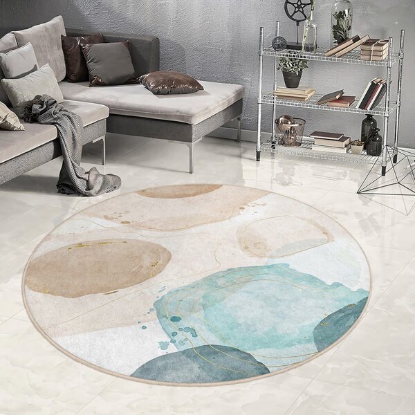 Plavi/bež perivi okrugao tepih ø 120 cm Puddle – Mila Home