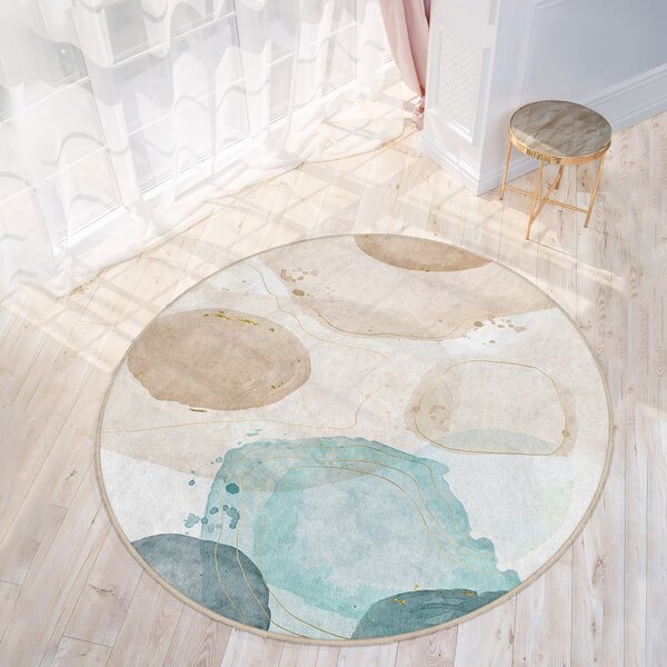 Plavi/bež perivi okrugao tepih ø 120 cm Puddle – Mila Home