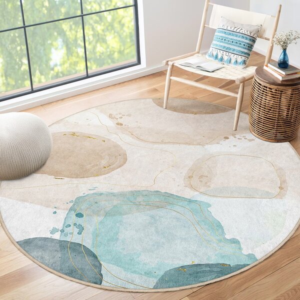 Plavi/bež perivi okrugao tepih ø 120 cm Puddle – Mila Home
