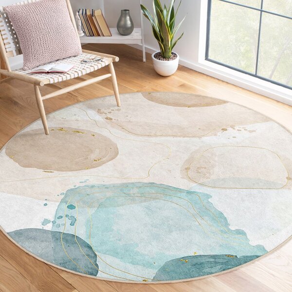Plavi/bež perivi okrugao tepih ø 120 cm Puddle – Mila Home