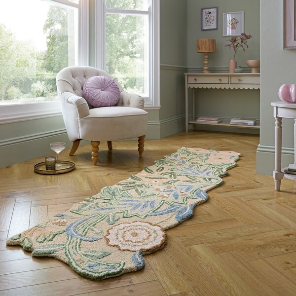 Zelena ručno rađena vunena staza 60x230 cm Bryony Shaped Floral – Flair Rugs