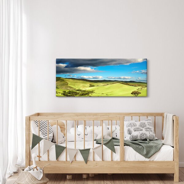 Slika - Zeleni krajolik s brdima (120x50 cm)