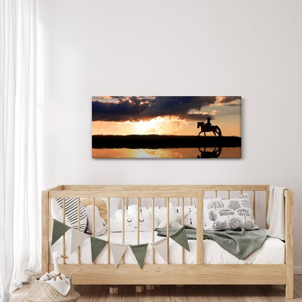 Slika - Jahač na konju pri zalasku sunca (120x50 cm)