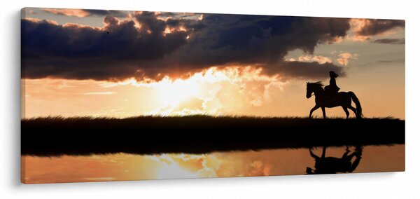 Slika - Jahač na konju pri zalasku sunca (120x50 cm)