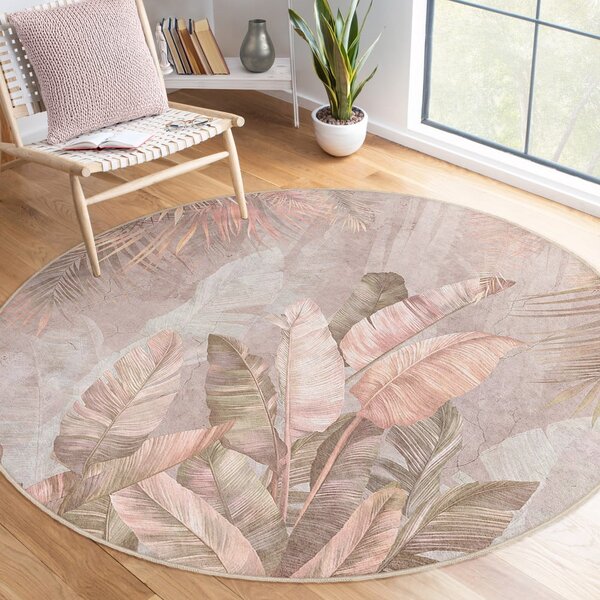 Svijetlo ružičasti perivi okrugao tepih ø 150 cm Dusty Leaves – Mila Home