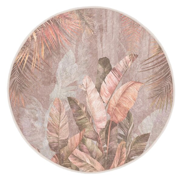 Svijetlo ružičasti perivi okrugao tepih ø 150 cm Dusty Leaves – Mila Home