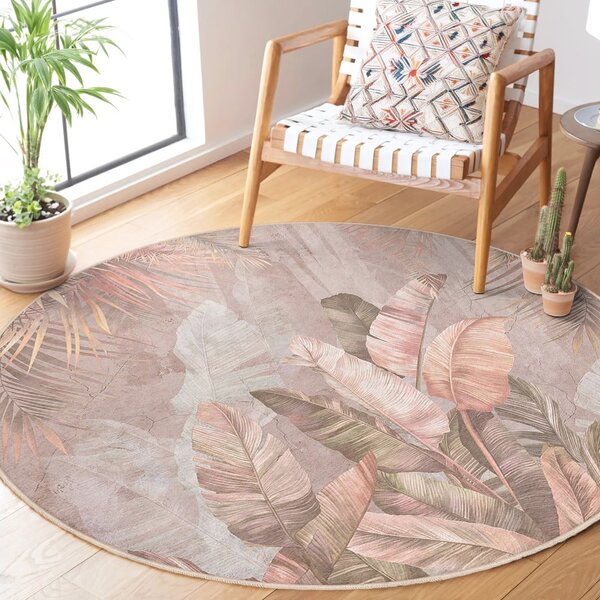Svijetlo ružičasti perivi okrugao tepih ø 150 cm Dusty Leaves – Mila Home