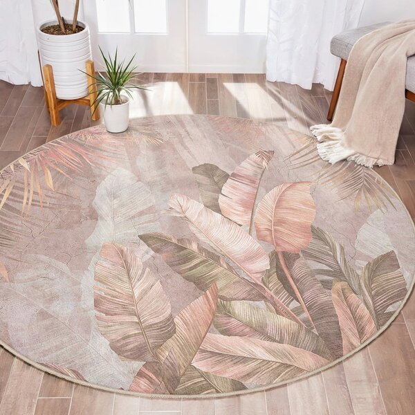 Svijetlo ružičasti perivi okrugao tepih ø 150 cm Dusty Leaves – Mila Home