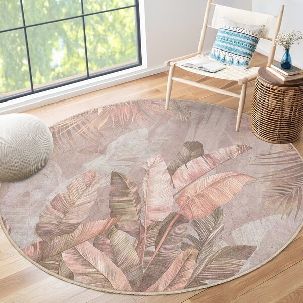 Svijetlo ružičasti perivi okrugao tepih ø 150 cm Dusty Leaves – Mila Home