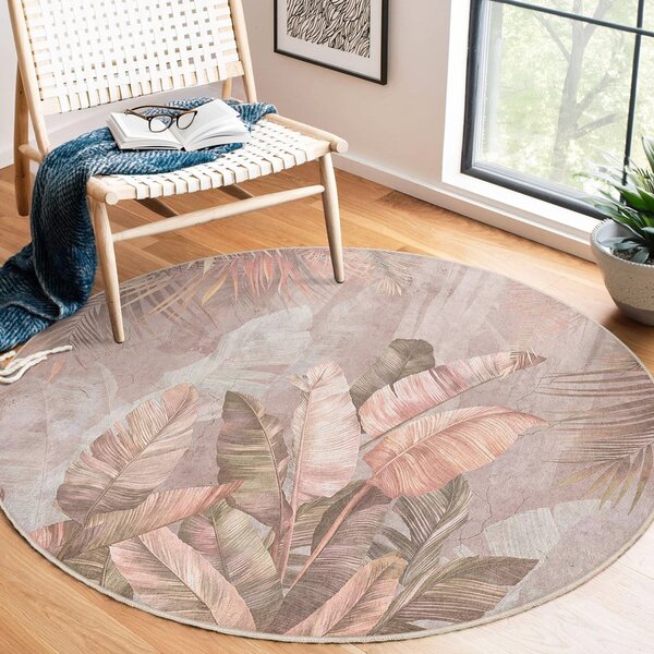 Svijetlo ružičasti perivi okrugao tepih ø 150 cm Dusty Leaves – Mila Home