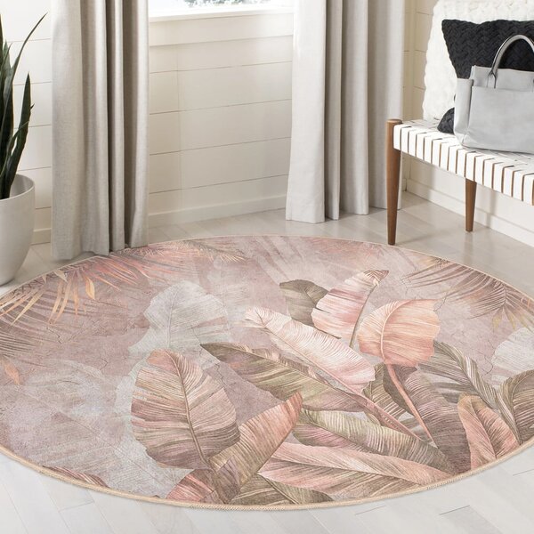 Svijetlo ružičasti perivi okrugao tepih ø 150 cm Dusty Leaves – Mila Home
