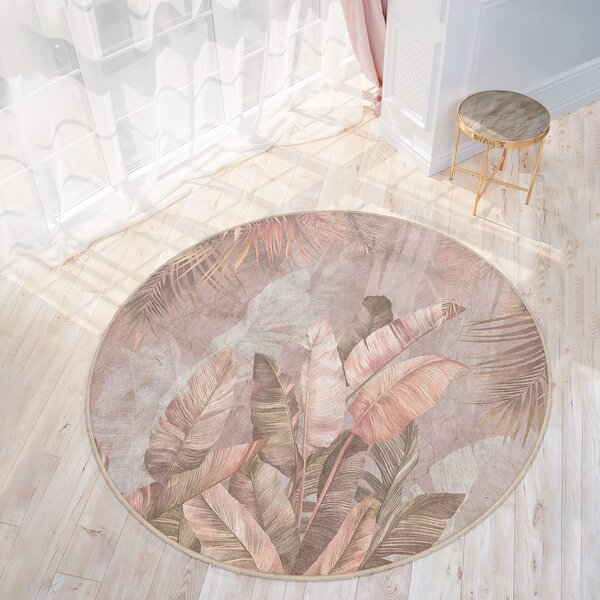 Svijetlo ružičasti perivi okrugao tepih ø 150 cm Dusty Leaves – Mila Home