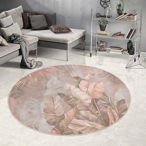 Svijetlo ružičasti perivi okrugao tepih ø 150 cm Dusty Leaves – Mila Home