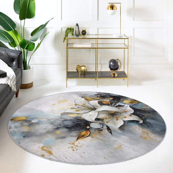 Plavi/sivi perivi okrugao tepih ø 80 cm Golden Lilly – Mila Home