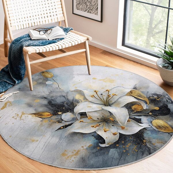 Plavi/sivi perivi okrugao tepih ø 80 cm Golden Lilly – Mila Home