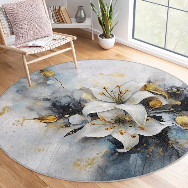 Plavi/sivi perivi okrugao tepih ø 80 cm Golden Lilly – Mila Home