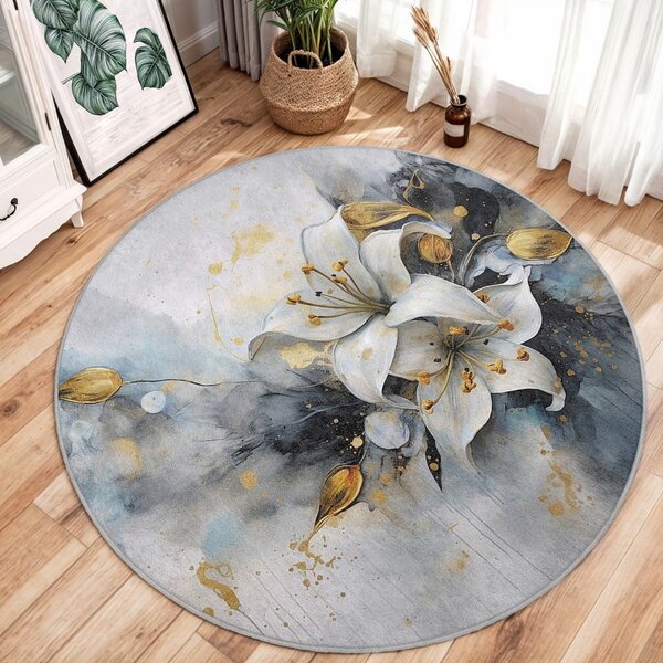 Plavi/sivi perivi okrugao tepih ø 80 cm Golden Lilly – Mila Home
