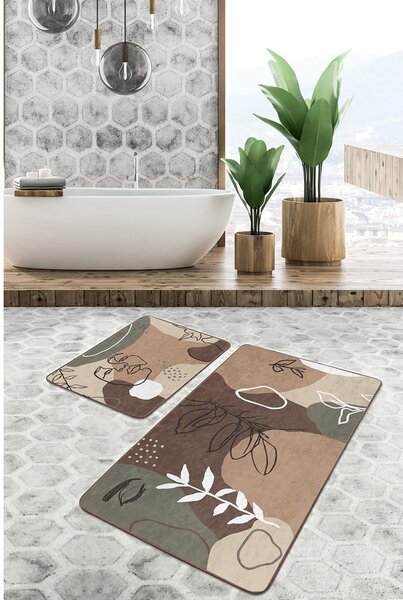 Smeđe od samta kupaonske prostirke u setu 2 kom 60x100 cm Abstract Faces – Mila Home