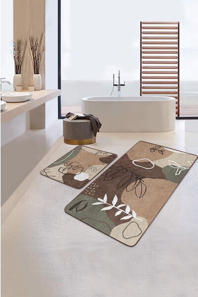 Smeđe od samta kupaonske prostirke u setu 2 kom 60x100 cm Abstract Faces – Mila Home