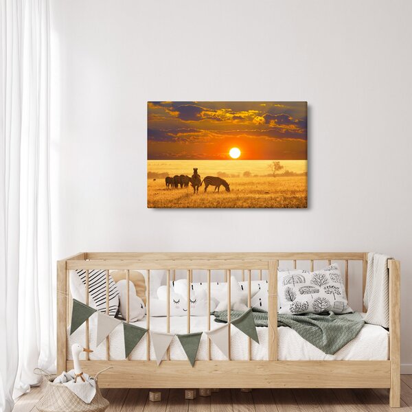 Slika - Zebre sa zalaskom sunca (90x60 cm)