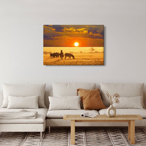 Slika - Zebre sa zalaskom sunca (90x60 cm)
