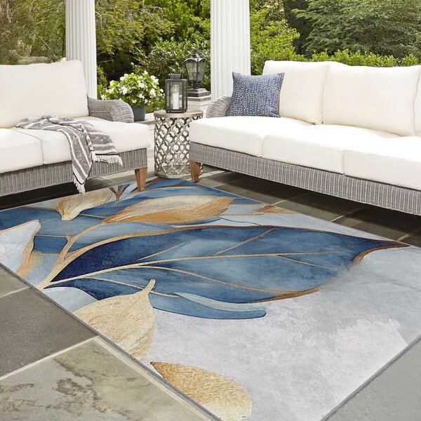 Plavi/u zlatnoj boji perivi tepih 80x150 cm Golden Leaves – Mila Home