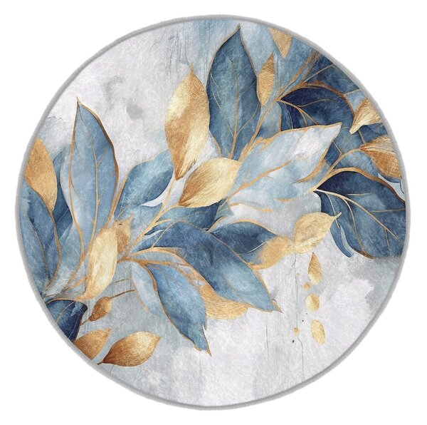 Plavi/u zlatnoj boji perivi okrugao tepih ø 150 cm Golden Leaves – Mila Home