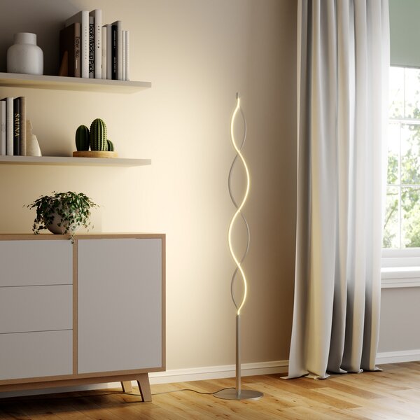 Podne Lampa Lindby, Auron, prigušiv, Sivo, Dnevna soba, Metal, Moderan