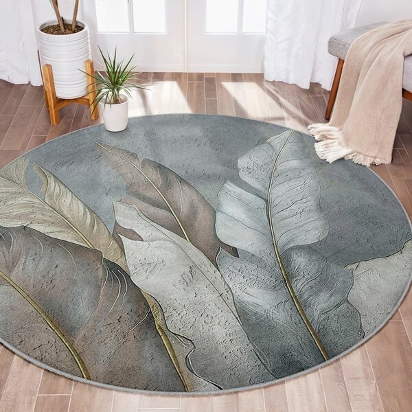 Zeleni/sivi perivi okrugao tepih ø 80 cm Dusty Leaves – Mila Home