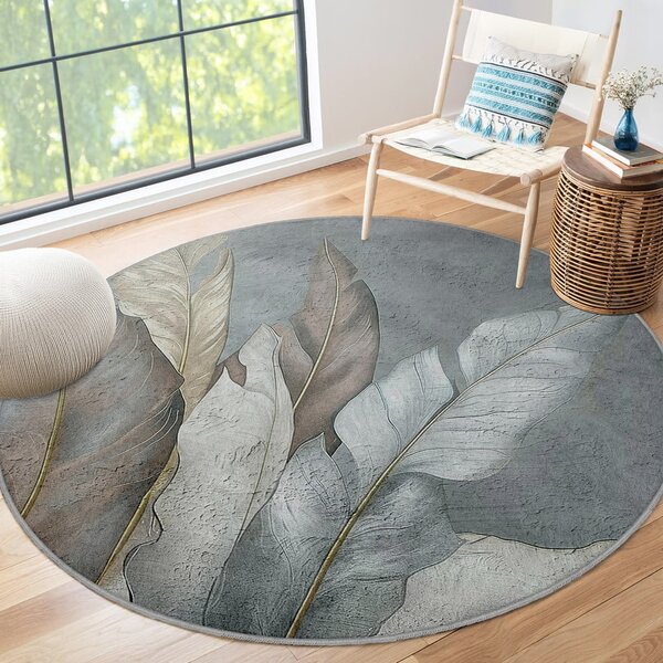 Zeleni/sivi perivi okrugao tepih ø 80 cm Dusty Leaves – Mila Home