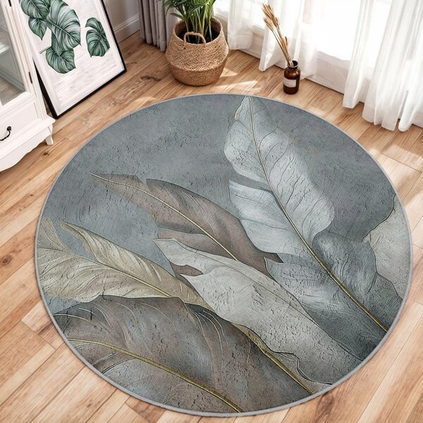 Zeleni/sivi perivi okrugao tepih ø 80 cm Dusty Leaves – Mila Home