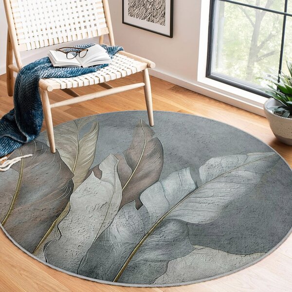 Zeleni/sivi perivi okrugao tepih ø 80 cm Dusty Leaves – Mila Home