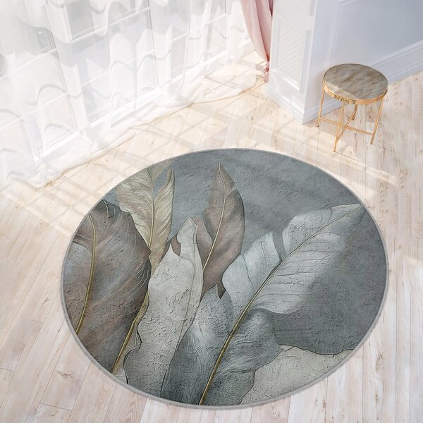 Zeleni/sivi perivi okrugao tepih ø 80 cm Dusty Leaves – Mila Home