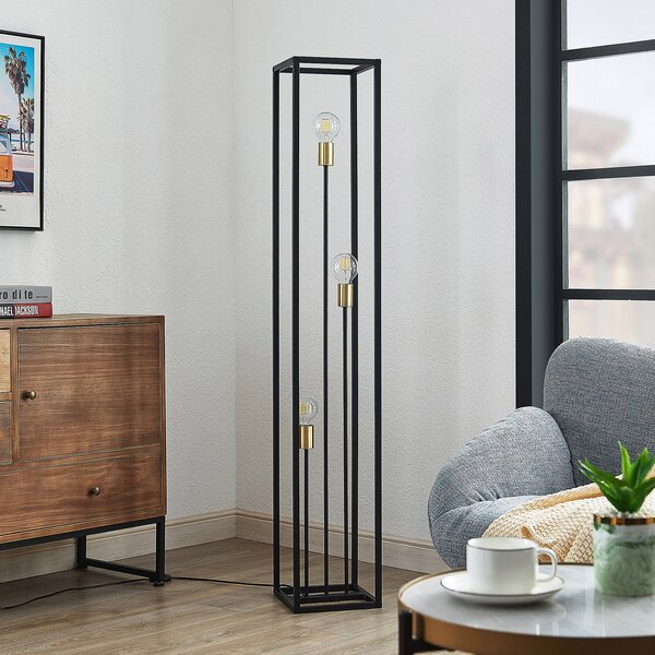 Podne Lampa Lindby, Tiliane, Crno, Dnevna soba, Metal, Moderan