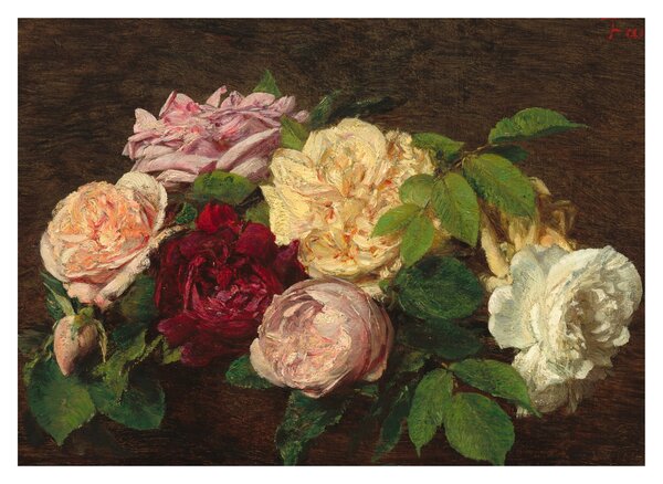 Slika - Henri Fantin-Latour, Roses de Nice on a Table, reprodukcije (70x50 cm)