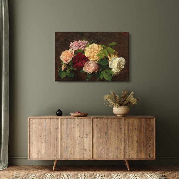Slika - Henri Fantin-Latour, Roses de Nice on a Table, reprodukcije (90x60 cm)