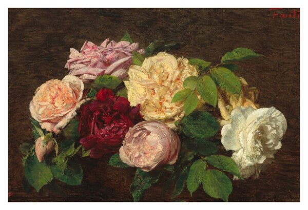 Slika - Henri Fantin-Latour, Roses de Nice on a Table, reprodukcije (90x60 cm)