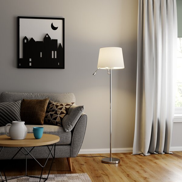 Podne Lampa Lindby, Benjiro, Bijela, Dnevna soba, Tkanina / tekstil, Moderan